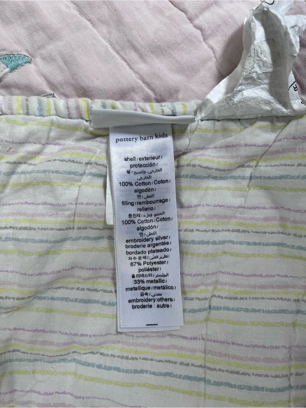 Pottery Barn 100% cotton Toddler Unicorn Quilt - Pastel